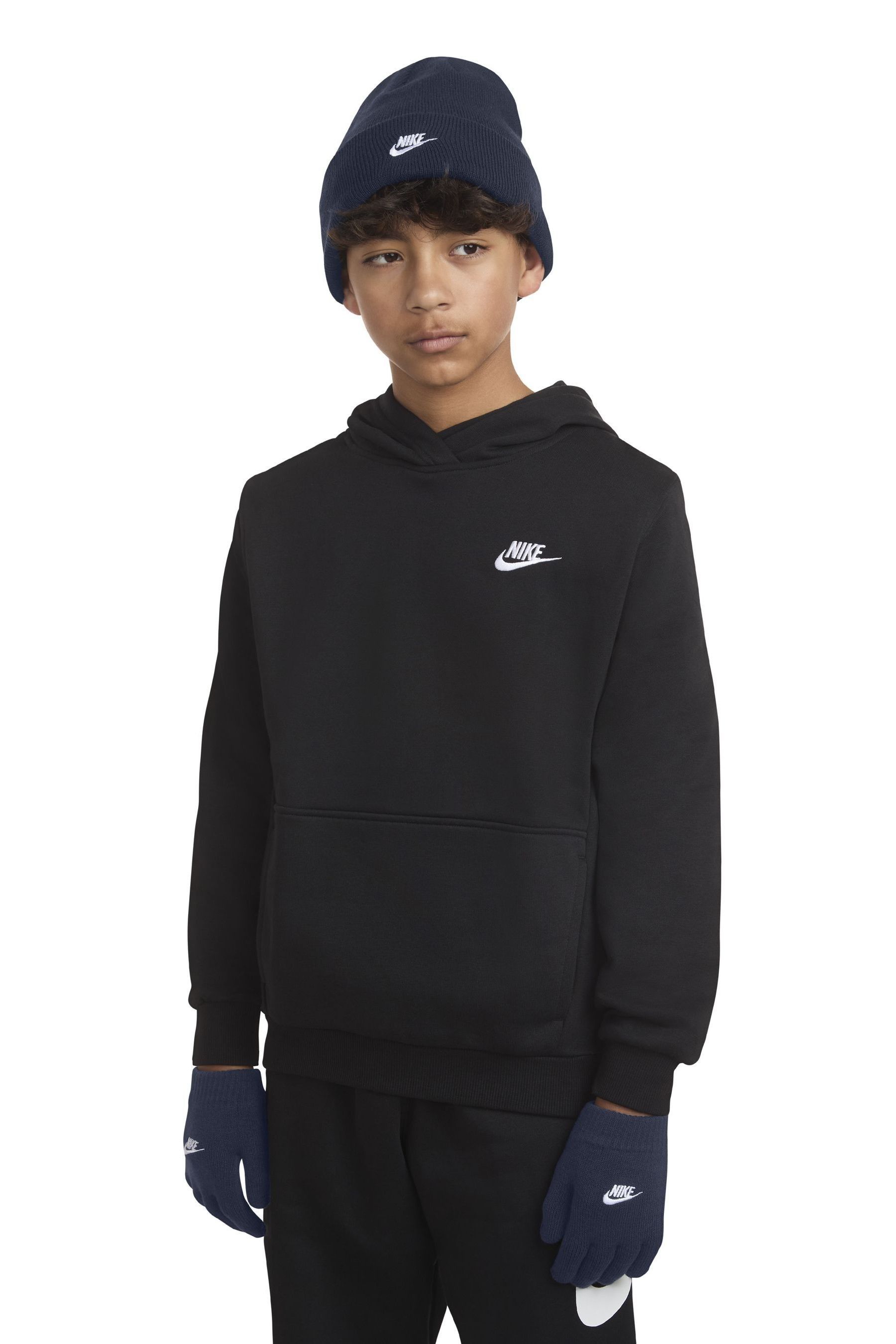 Buy Nike Navy Club Older Kids Knitted Beanie Hat and Gloves Set