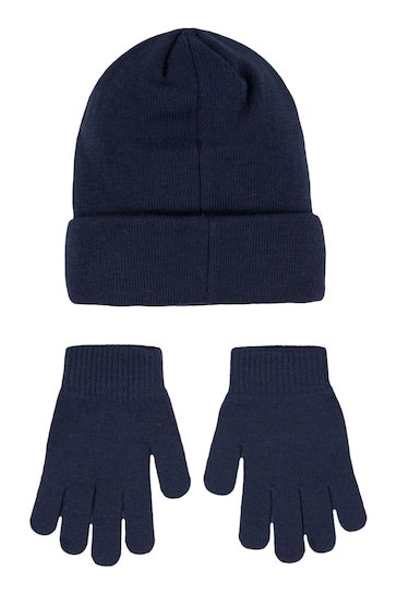 Nike Navy Club Older Kids Knitted Beanie Hat and Gloves Set