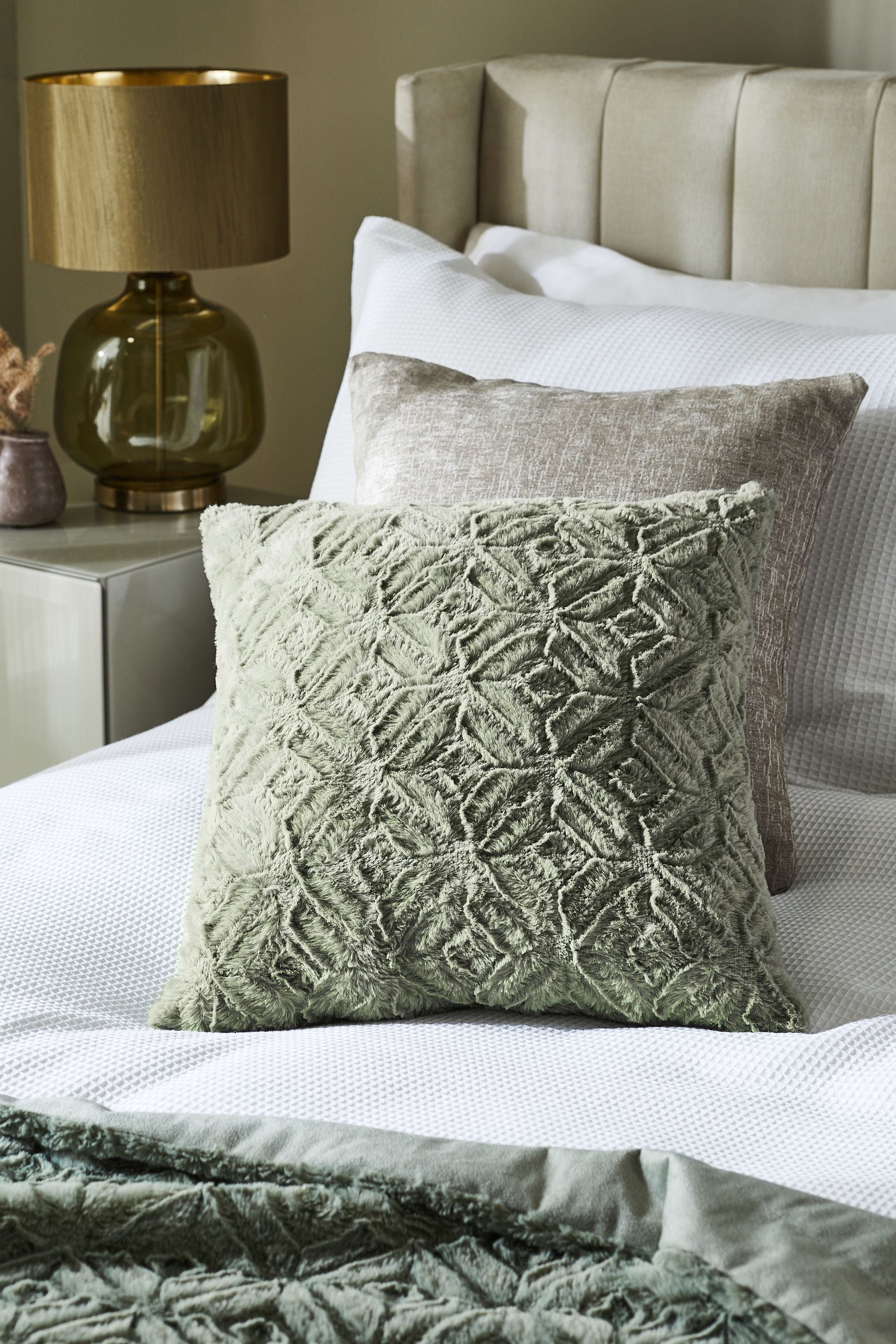 Green hotsell fur cushions