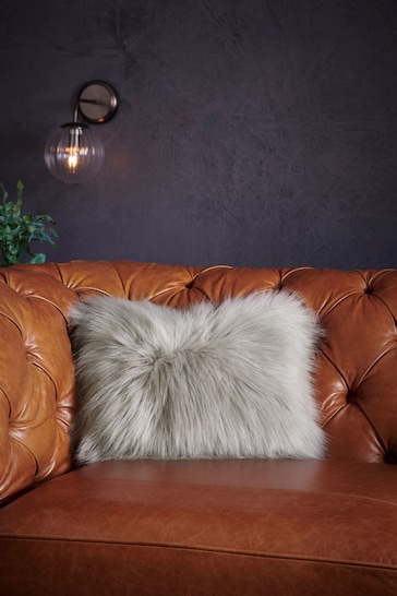 Grey Long Faux Fur 50 x 30cm Cushion