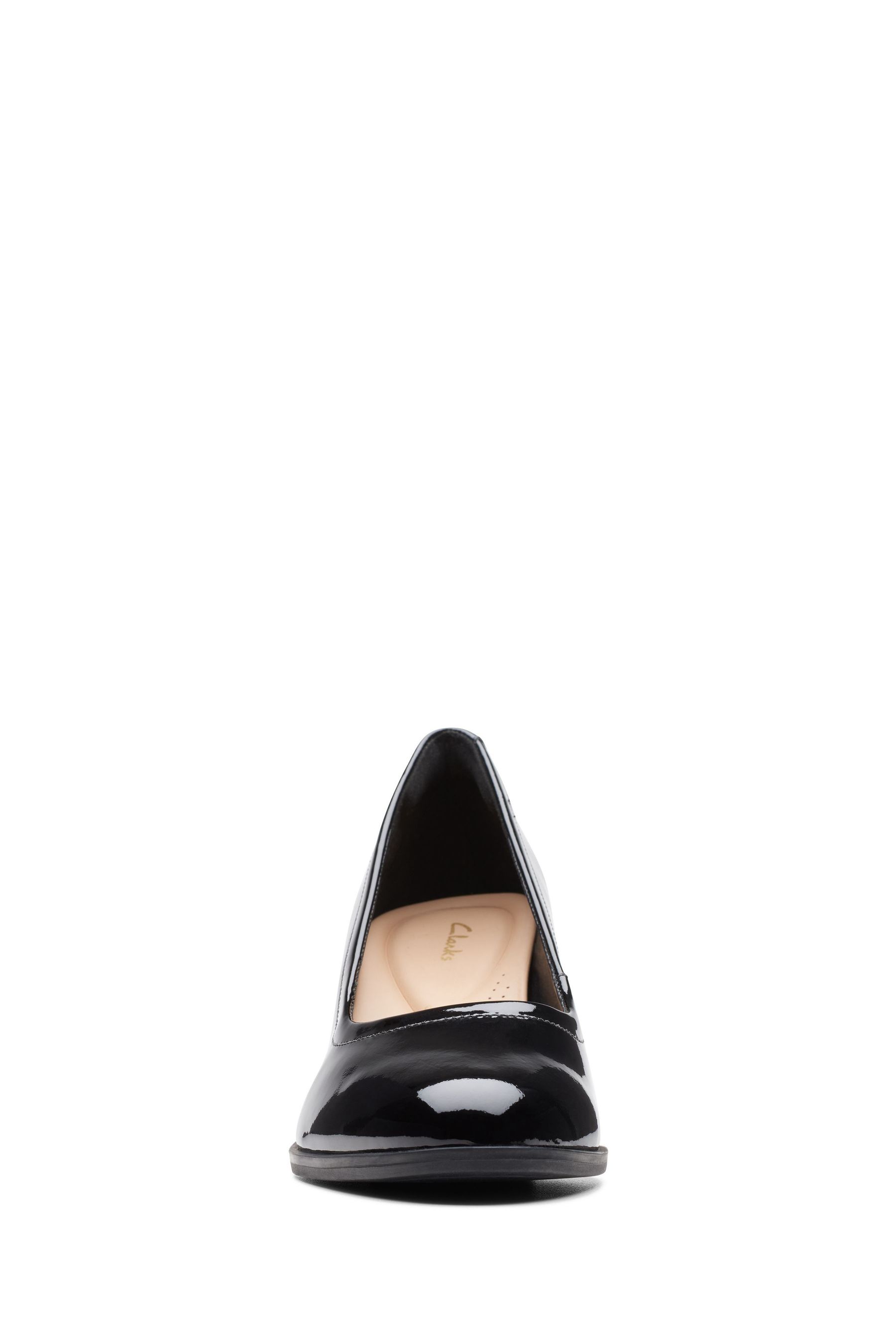 Clarks Black Wide Fit G Patent Freva 55 Court Shoes