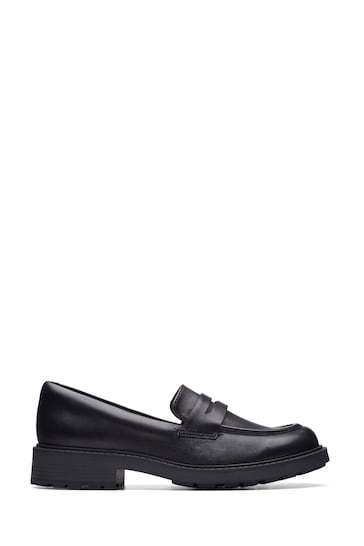 Clarks Black Wide Fit (G) Leather Orinoco Penny Loafer Shoes