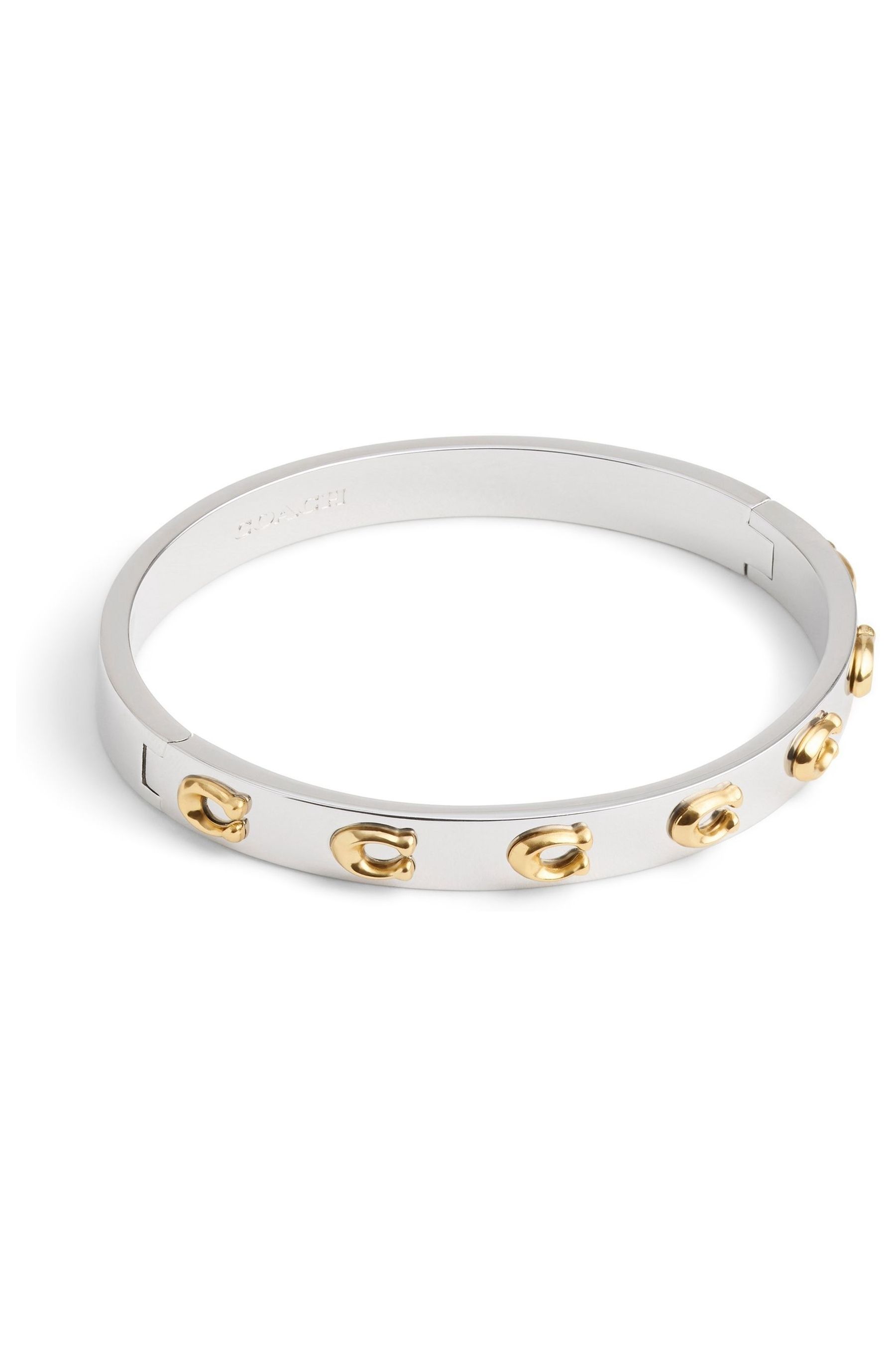 Buy COACH Two Tone Signature C Hinged Bangle Bracelet from the