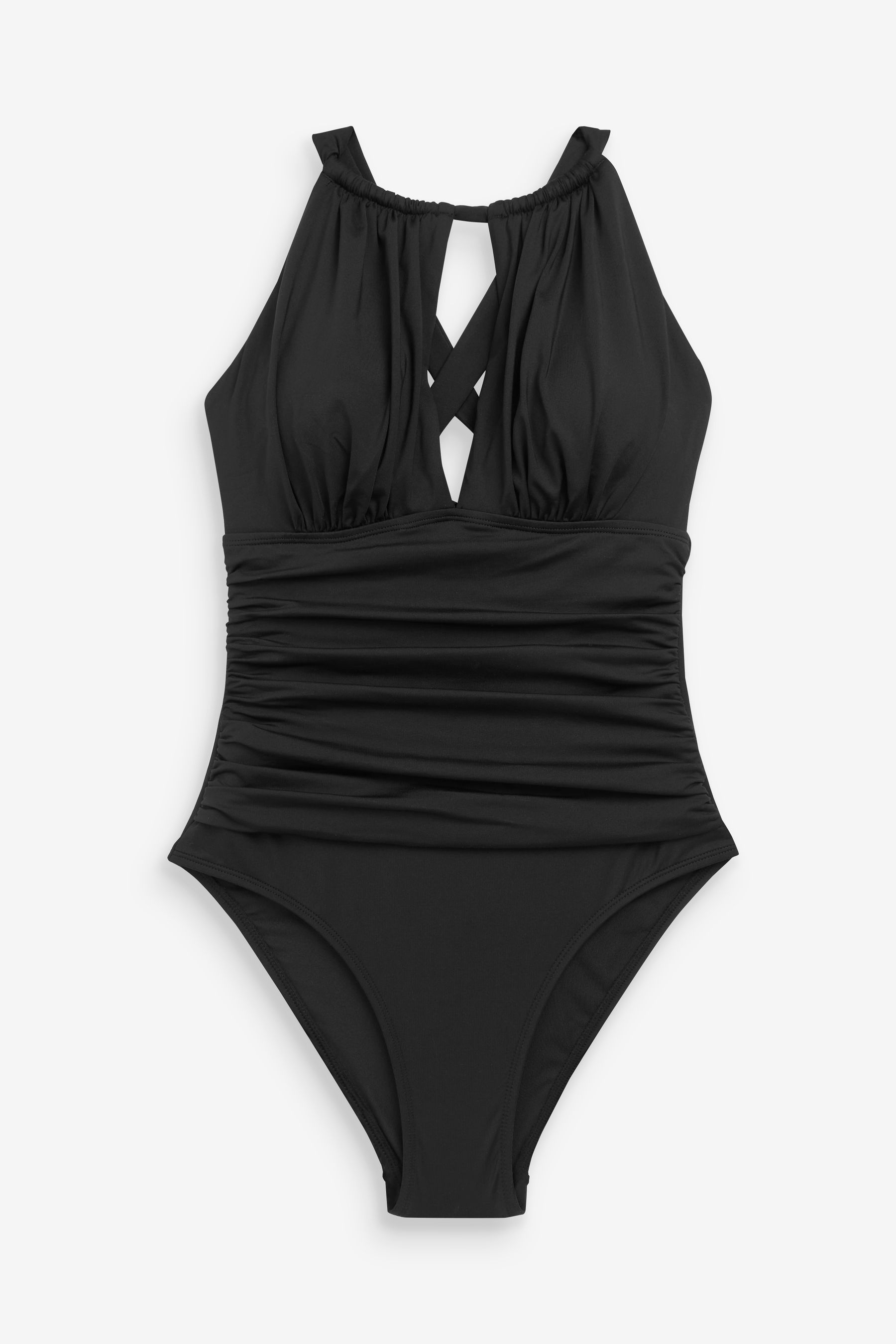 Black High Neck Keyhole Cut Out Tummy Control Swimsuit