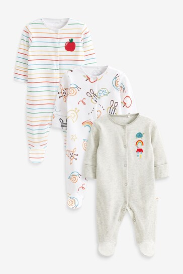 Grey Cotton Baby Sleepsuits 3 Pack (0mths-2yrs)
