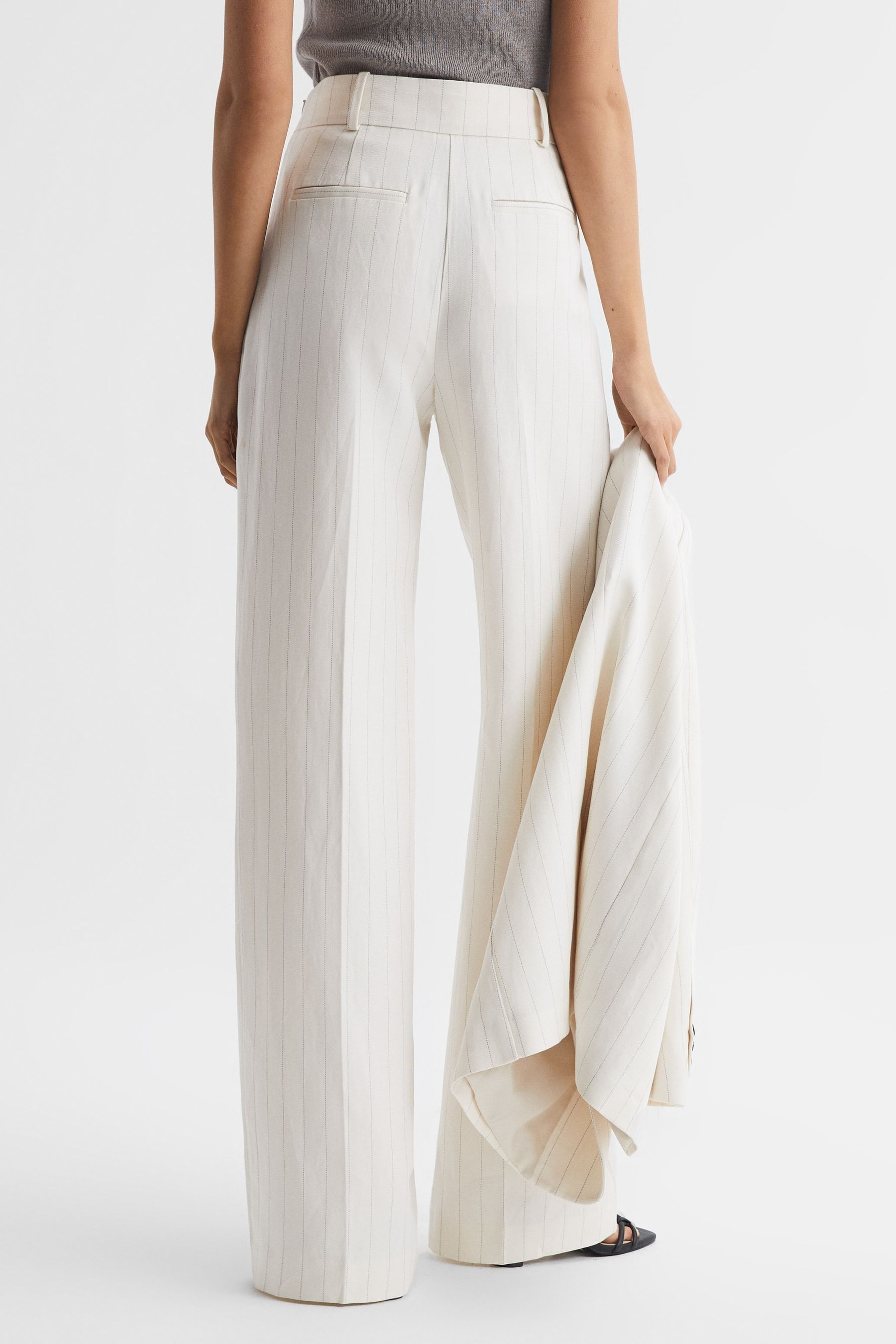 Buy Reiss White Arleth Wide Leg High Rise Pinstripe Trousers from