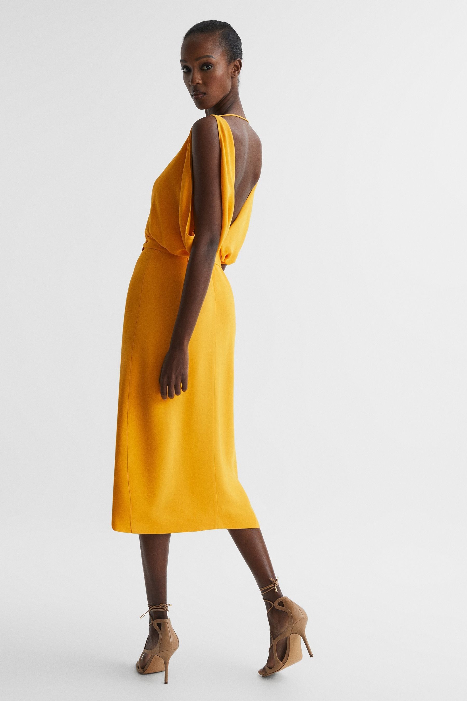 Warehouse open back midi dress yellow discount