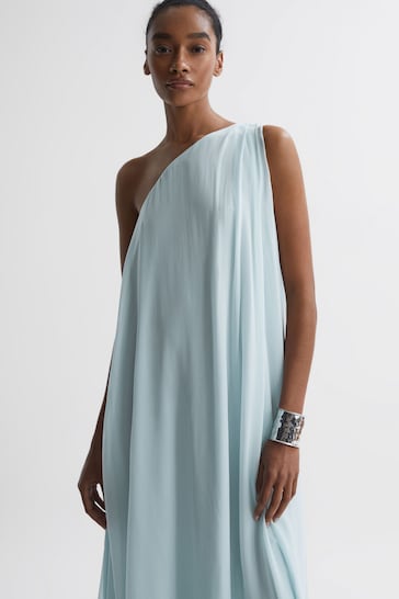 delphine one shoulder asymmetric maxi dress Women's Delphine One Shoulder Midi Dress Baby Blue S/M/L/Customize MEAN BLVD Baby Blue / M