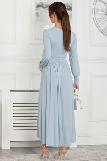 Jolie Moi Blue Rashelle Jersey Long Sleeve Maxi Dress