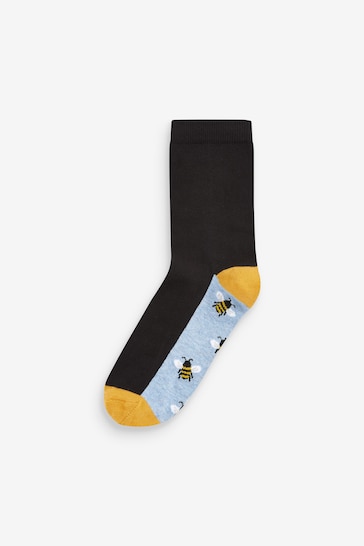 Bees Black Footbed Ankle Socks 5 Pack