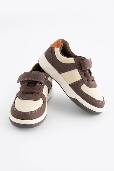 Brown/White Standard Fit (F) Strap Touch Fastening Trainers