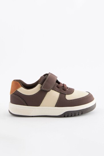 Brown/White Standard Fit (F) Strap Touch Fastening Trainers