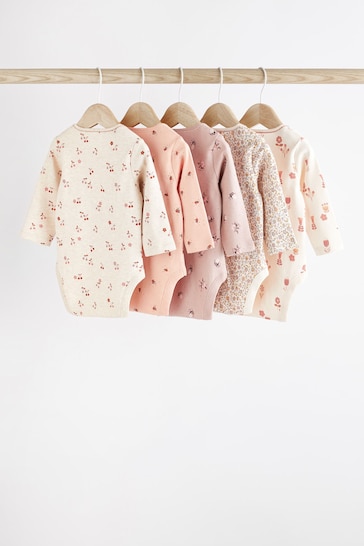 Pink/Cream Baby Long Sleeve Bodysuits 5 Pack