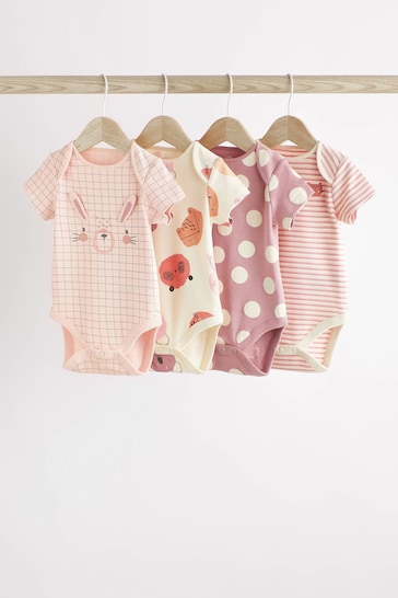 Pink Bunny Baby Short Sleeve Bodysuits 4 Pack