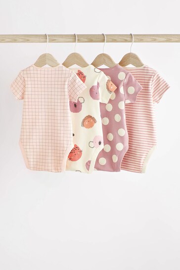 Pink Bunny Baby Short Sleeve Bodysuits 4 Pack