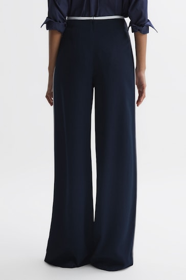 Buy Reiss Navy Lina Petite High Rise Wide Leg Trousers from the
