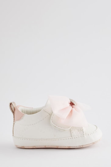 Baker by Ted Baker Baby Girls White and Pink Organza Bow Trainer Padders
