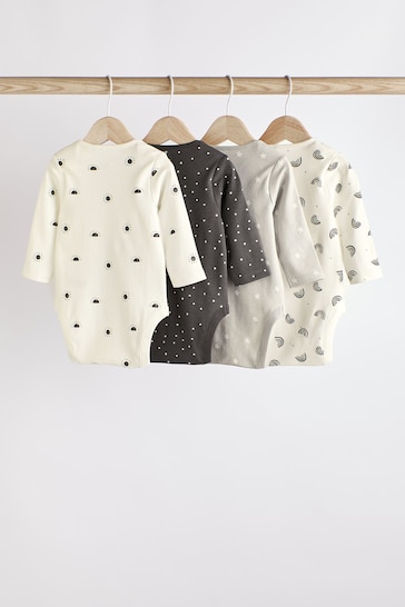 Monochrome 4 Pack Baby Printed Long Sleeve Bodysuits