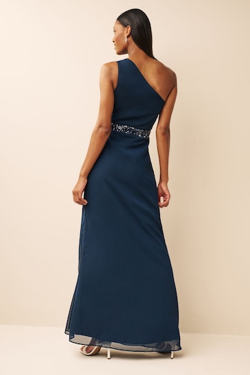 Anaya With Love Blue One Shoulder Maxi Bridesmaid Dress With Embellished Waistband
