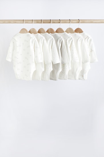 Delicate White Animal 7 Pack Baby Printed Long Sleeve Bodysuits