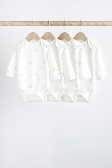 Delicate White Animal 4 Pack Baby Printed Long Sleeve Bodysuits