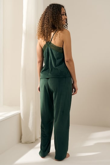 Truly Green Emerald Velour Cami And Trouser Set