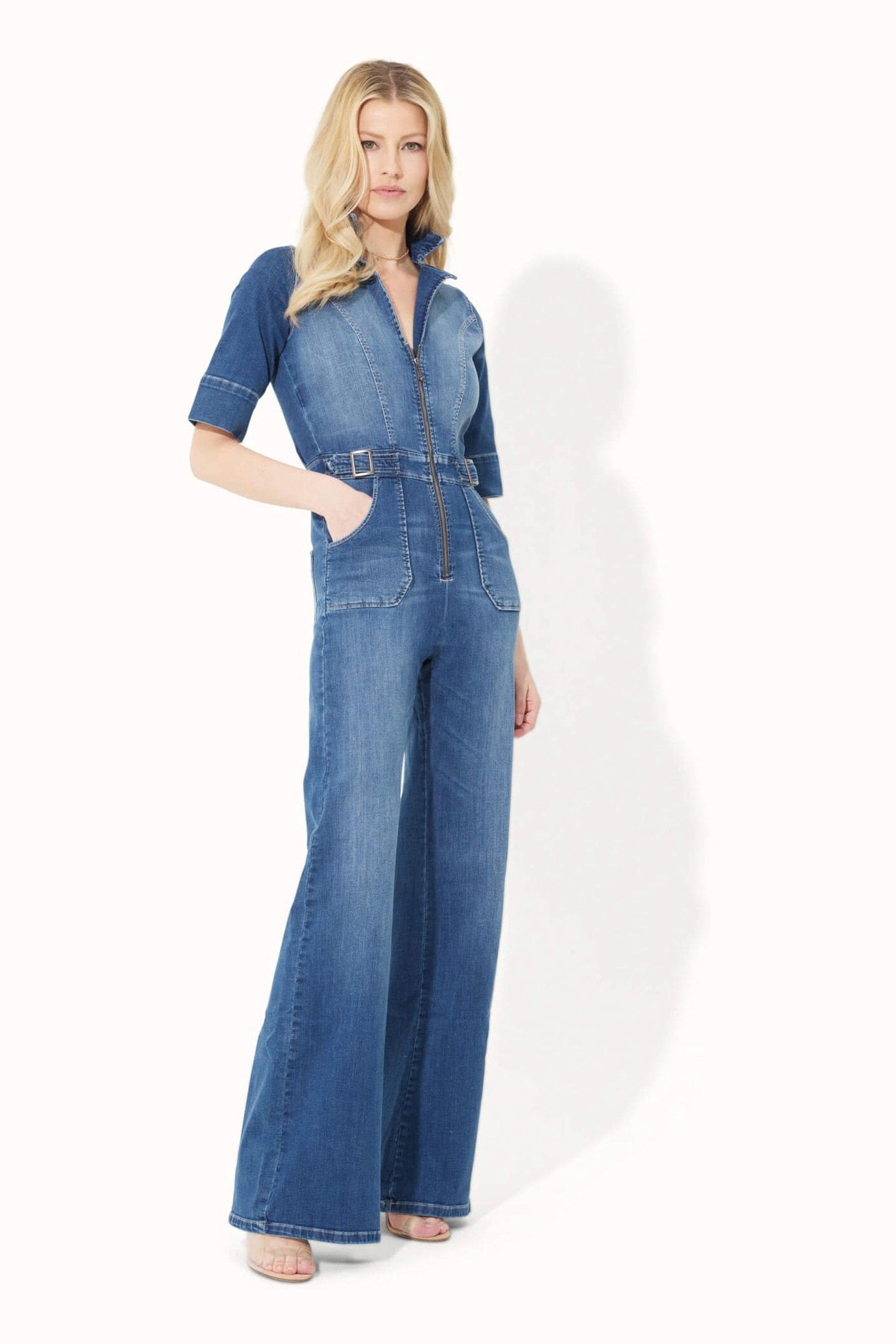 Flared denim jumpsuit uk discount