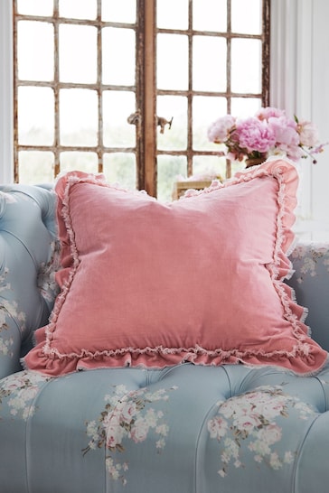 Shabby Chic by Rachel Ashwell® Pink Velvet Ruffle Square Jewel Cushion