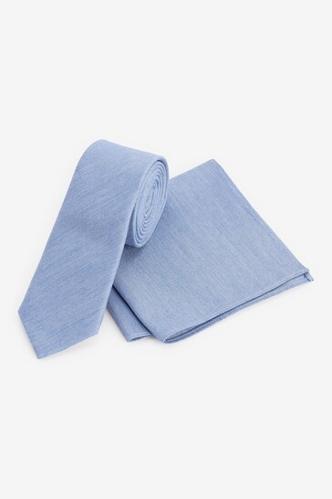 Dusky Blue Slim Silk Wedding Tie And Pocket Square Set