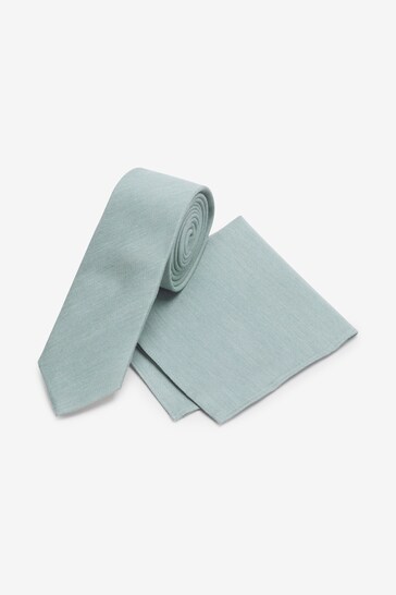 Sage Green Marl Wedding Tie And Pocket Square Set