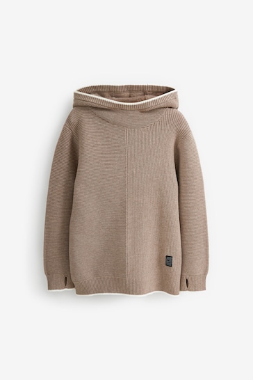 Taupe Brown Ribbed Utility Style Hooded Jumper (3-16yrs)