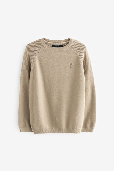 Neutral With Stag Textured Crew Jumper (3-16yrs)