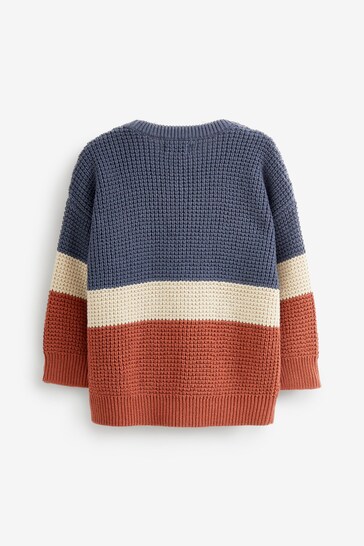 Blue/Brown Digger Knitted Stripe Crew (3mths-7yrs)