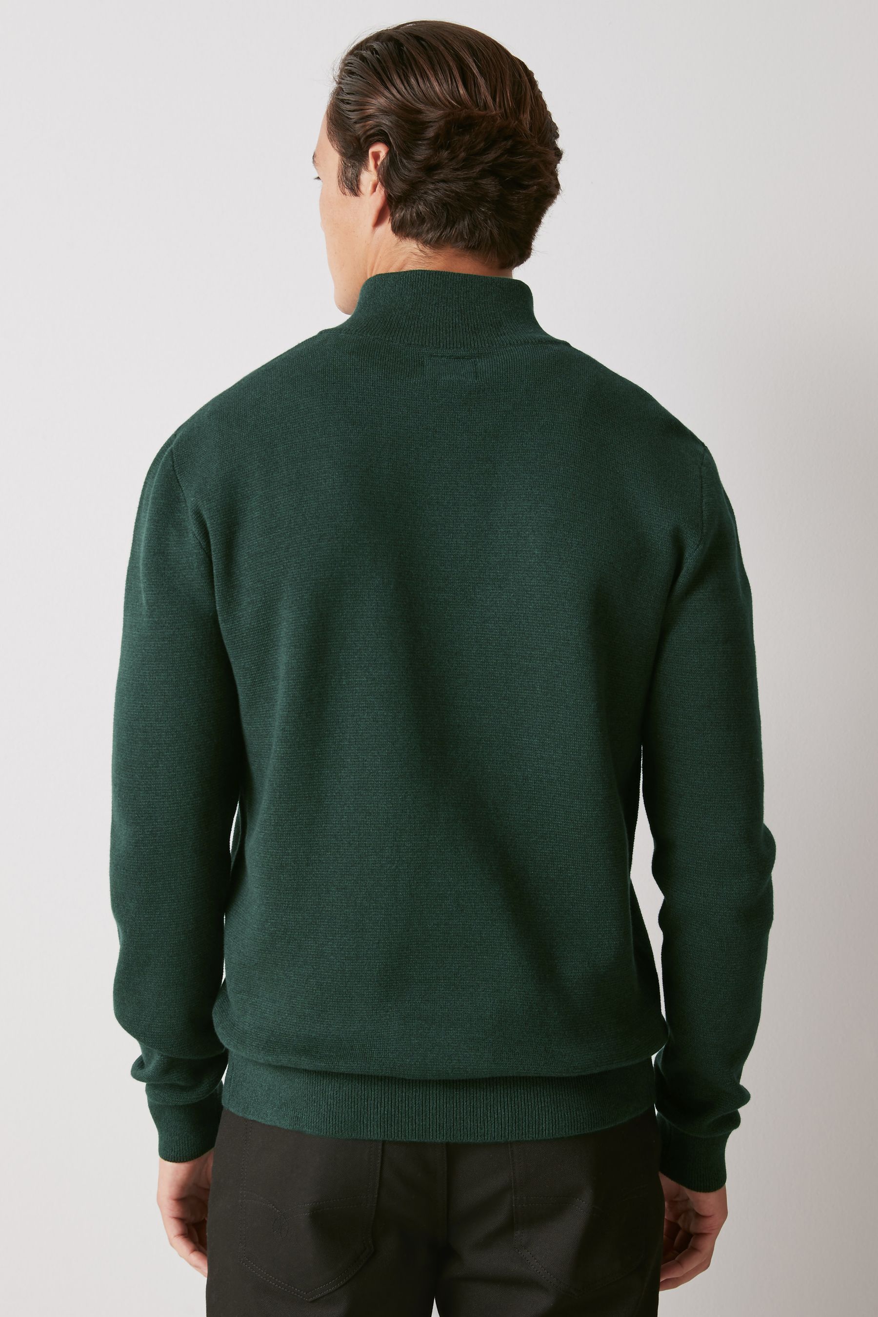 Buy Dark Green Plain Regular Fit 100 Cotton Premium Zip Neck Jumper from the Next UK online shop