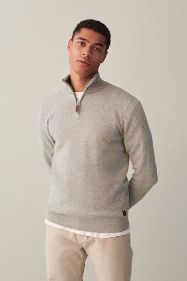 Light Grey Zip Neck Knitted Premium Regular Fit Jumper