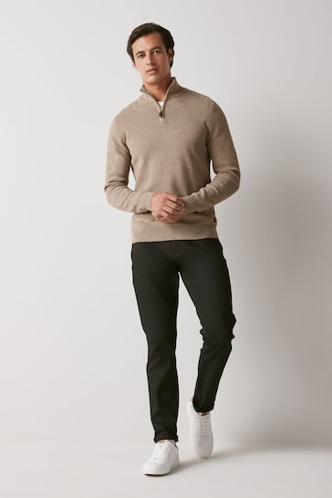 Neutral Zip Neck Knitted Premium Regular Fit Jumper