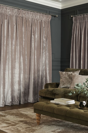 Champagne Gold Collection Luxe Heavyweight Lined Plush Velvet Pencil Pleat Curtains