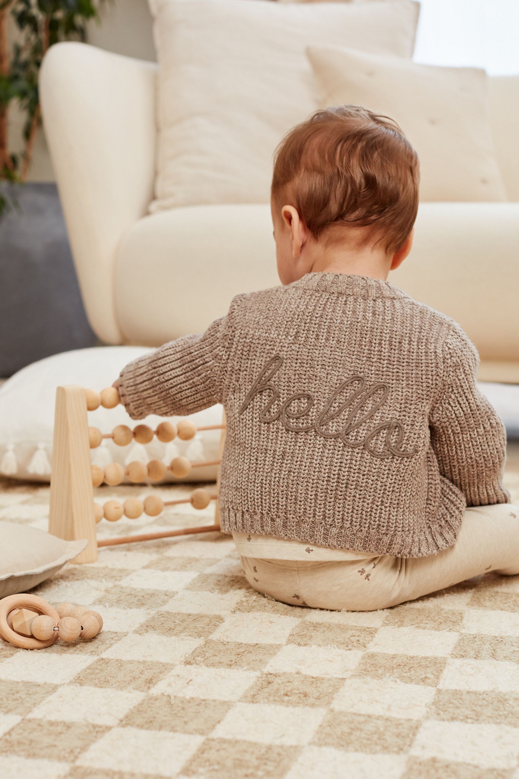 Buy Brown 100 Cotton Chunky Knitted Embroidered Baby Cardigan from the Next UK online shop