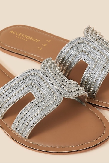 Accessorize Silver Beaded Sliders