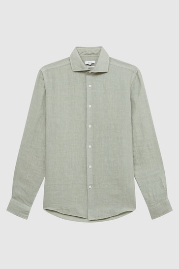 Reiss Sage Ruban Linen Button-Through Shirt