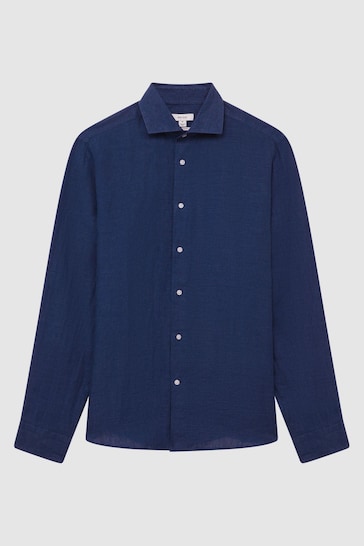 Reiss Royal Blue Ruban Linen Button-Through Shirt