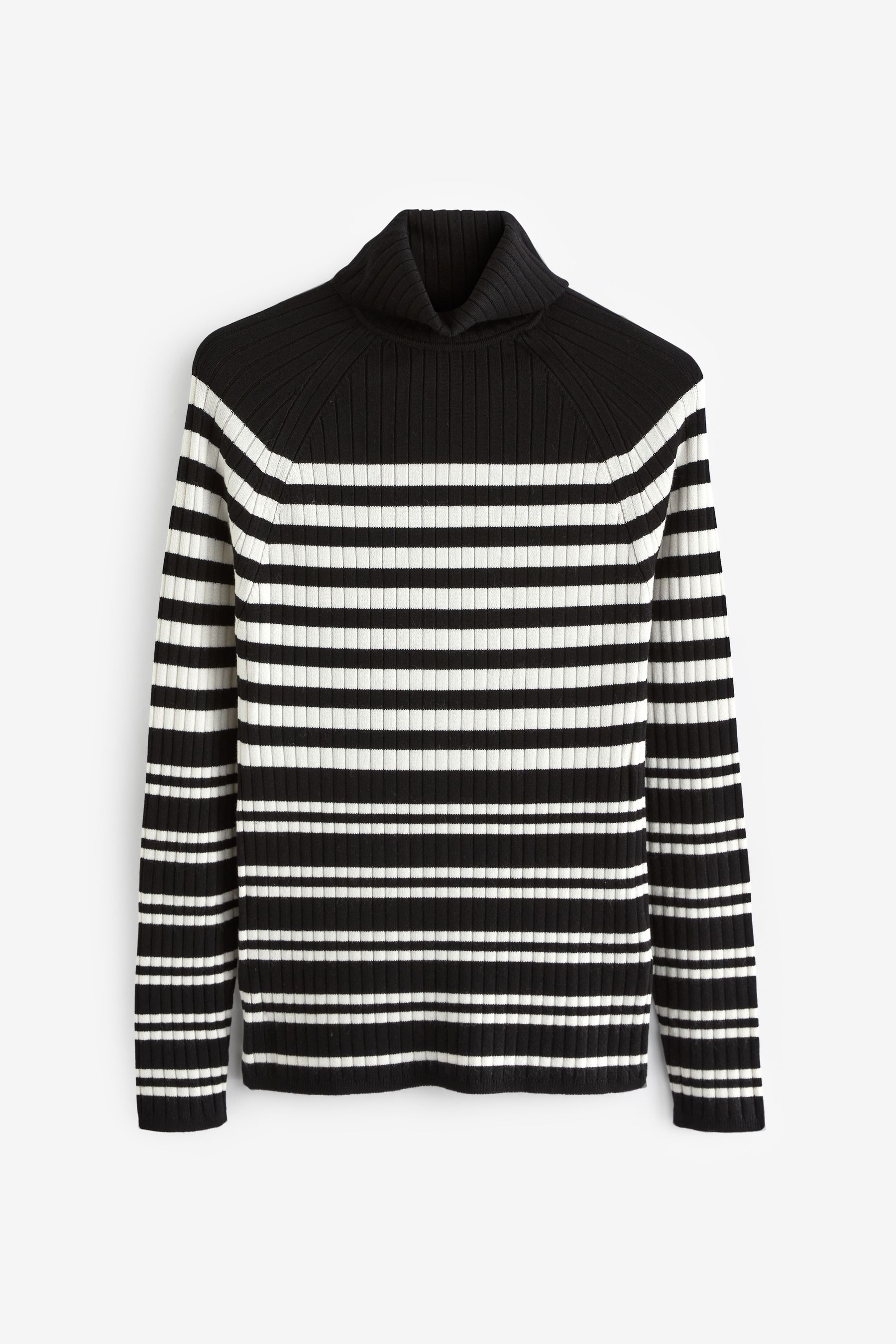 Black and White Stripe Ribbed Roll Neck Jumper