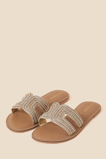 Accessorize Gold Beaded Sliders