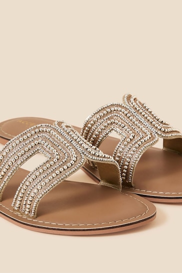 Accessorize Gold Beaded Sliders