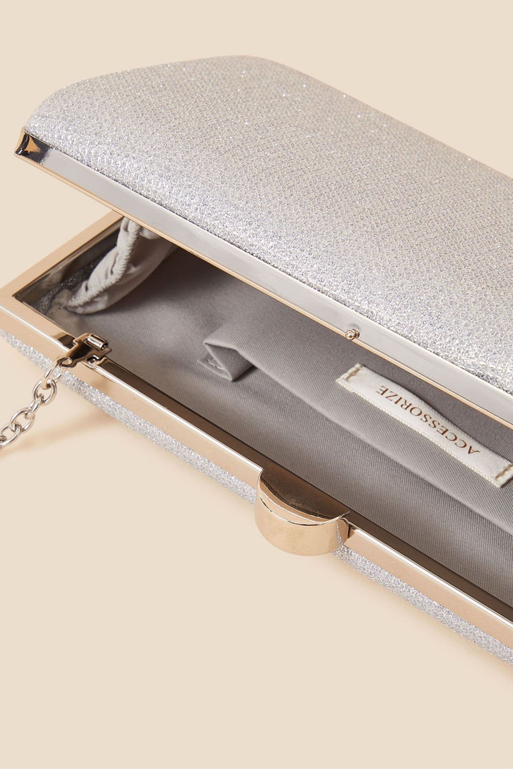 Accessorize Silver Metallic Hard case Clutch Bag