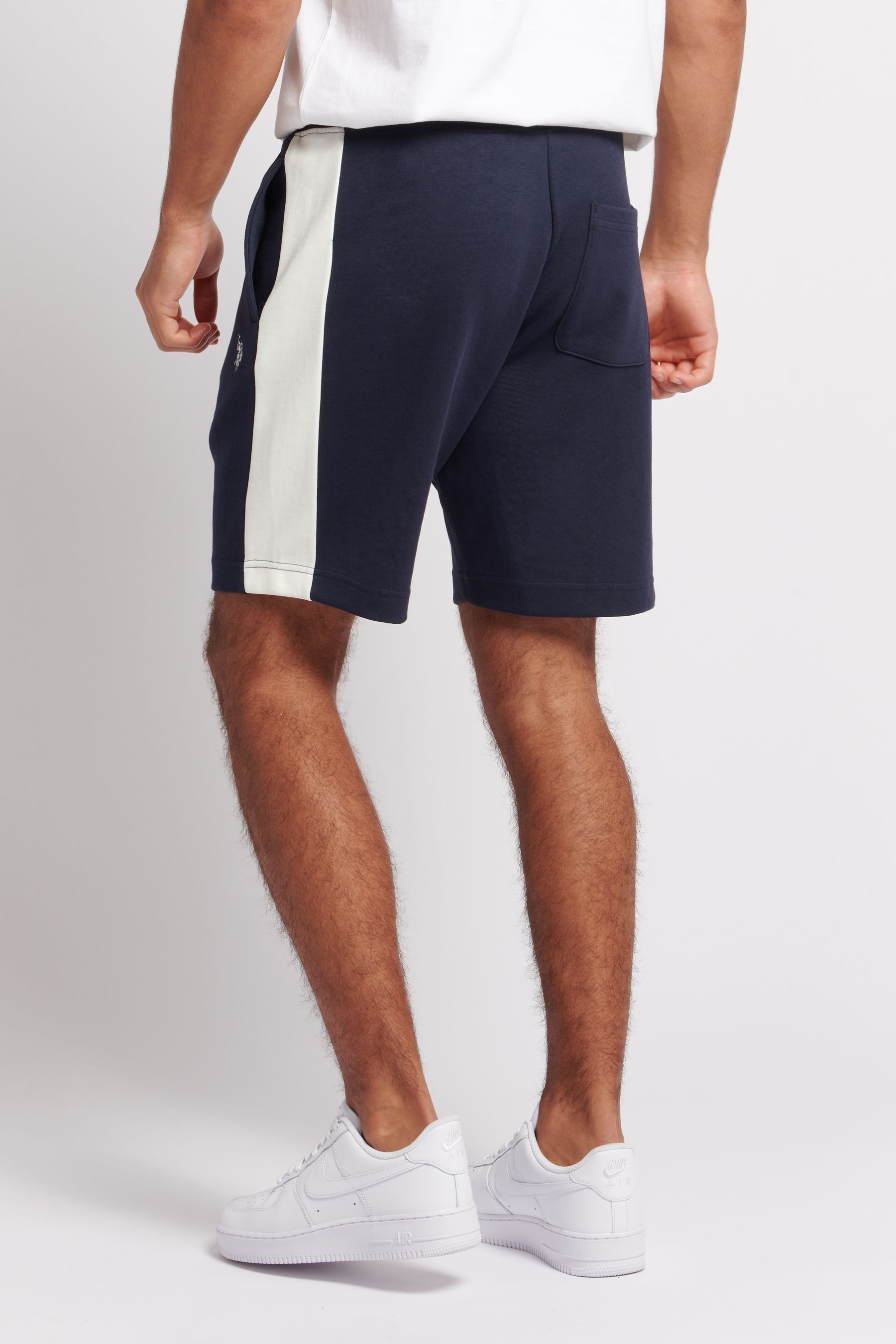 U.S. Polo Assn. Mens Blue Interlock Sports Side Stripe Shorts