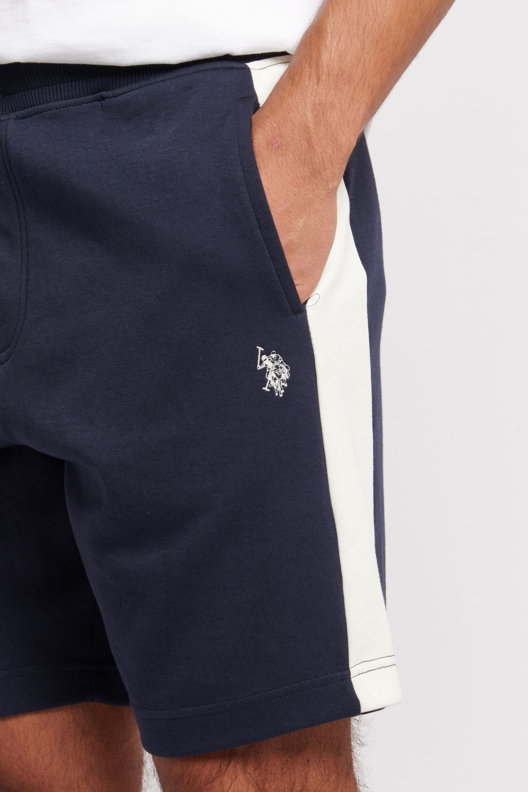 U.S. Polo Assn. Mens Blue Interlock Sports Side Stripe Shorts