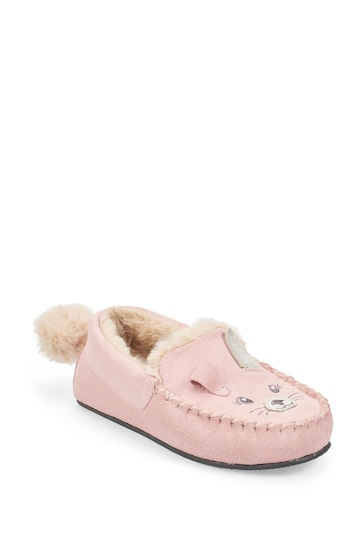 Start-Rite Pink Snuggle Bunny Suede Warm Moccasin Slippers