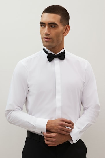White/Black Single Cuff Occasion Shirt And Bow Tie Set