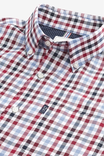 Red/Navy Blue Gingham Regular Fit Easy Iron Button Down Oxford Shirt